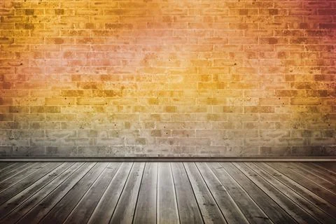 Vacant studio space is showcasing flat design exposed brick wall with wooden 库存插图