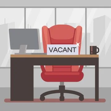 Vacant workplace flat vector illustration. Boss office with big work chair Stock Illustration