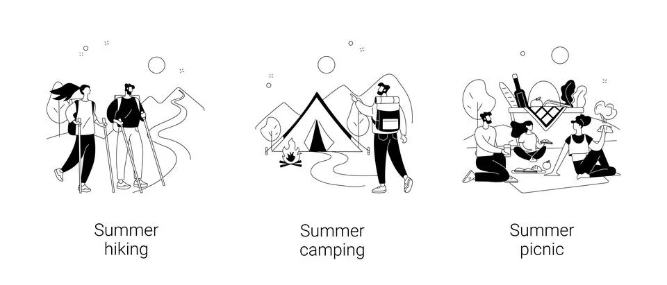 Vacation activities abstract concept vector illustrations. Stock Illustration