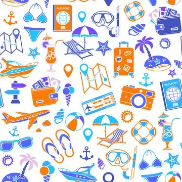 Vacation and Tourism Seamless Pattern Stock Illustration