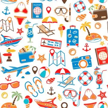 Vacation and Tourism Seamless Pattern Stock Illustration