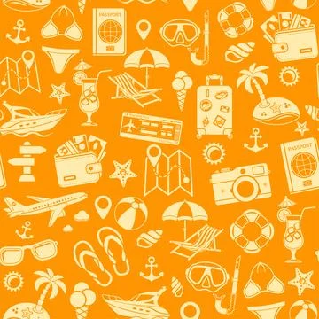 Vacation and Tourism Seamless Pattern Stock Illustration