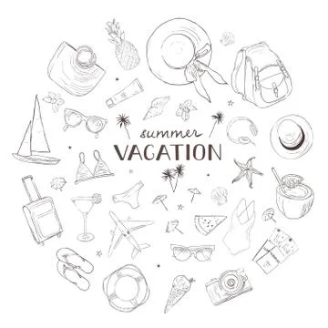 Vacation background. Linear graphic. Romantic summer holidays travel. Vector Stock Illustration