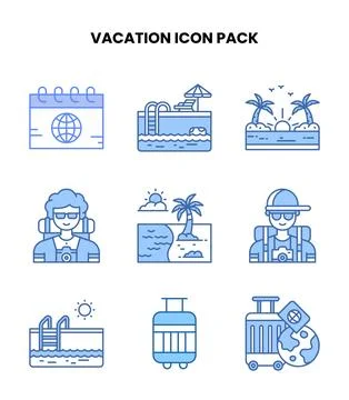 Vacation Blue Graphics Icons Pack Illustrazione stock