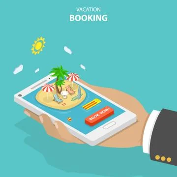 Vacation booking flat isometric low poly vector concept Stock Illustration