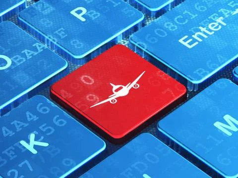Vacation concept: Aircraft on computer keyboard background Illustrazione stock