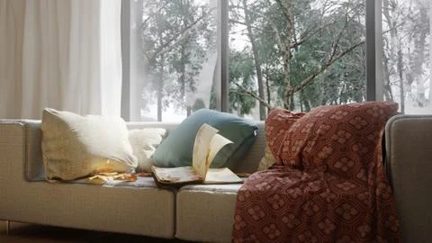 Vacation concept background with interior elements and open book Stock Photos