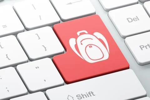Vacation concept: Backpack on computer keyboard background Stock Illustration