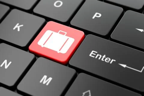 Vacation concept: Bag on computer keyboard background Illustration