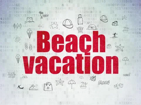 Vacation concept: Beach Vacation on Digital Data Paper background Stock Illustration