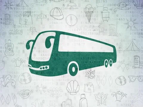 Vacation concept: Bus on Digital Data Paper background Stockillustratie
