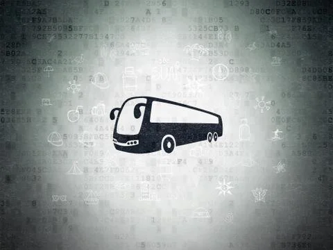 Vacation concept: Bus on Digital Data Paper background Illustrazione stock