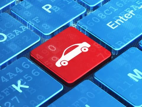 Vacation concept: Car on computer keyboard background Illustrazione stock