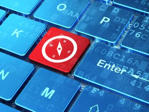 Vacation concept: Compass on computer keyboard background 스톡 일러스트