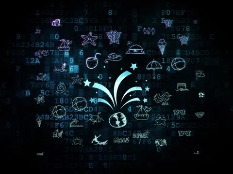 Vacation concept: Fireworks on Digital background 스톡 일러스트