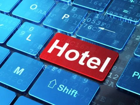 Vacation concept: Hotel on computer keyboard background Stockillustratie