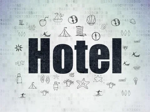 Vacation concept: Hotel on Digital Data Paper background 스톡 일러스트