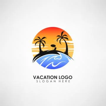 Vacation concept logo template. Label for vacation and travels. Vector illust Illustrazione stock
