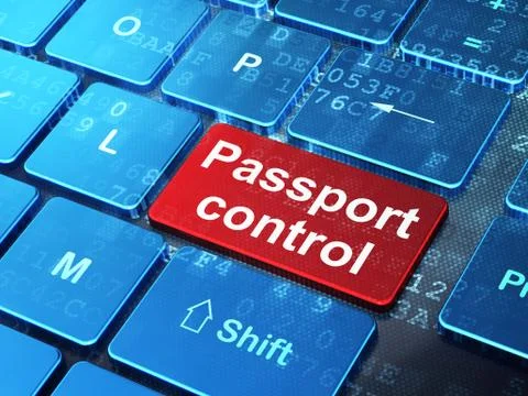 Vacation concept: Passport Control on computer keyboard background イラスト素材