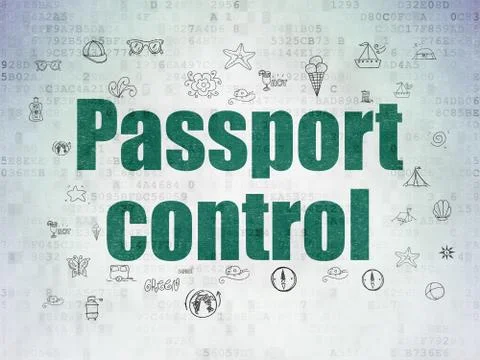 Vacation concept: Passport Control on Digital Data Paper background 스톡 일러스트
