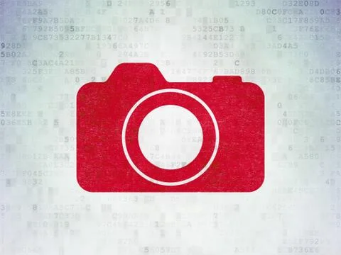 Vacation concept: Photo Camera on Digital Data Paper background 스톡 일러스트