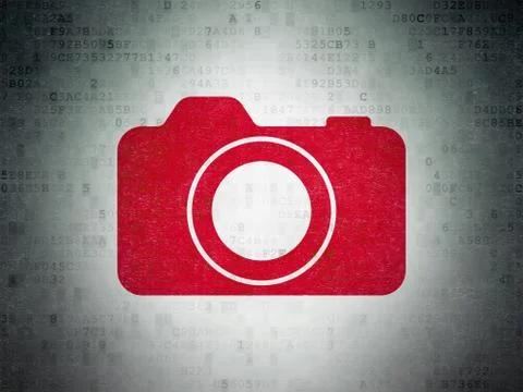Vacation concept: Photo Camera on Digital Data Paper background 库存插图