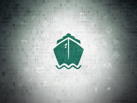 Vacation concept: Ship on Digital Data Paper background Stock Illustration
