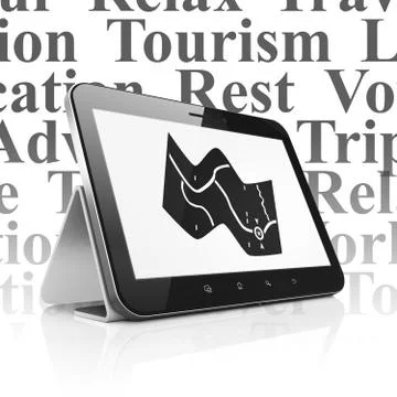 Vacation concept: Tablet Computer with Map on display Ilustración de archivo