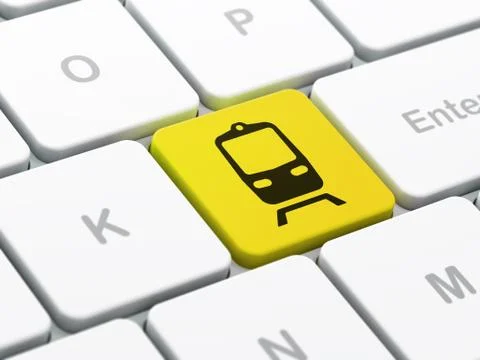 Vacation concept: Train on computer keyboard background Illustrazione stock