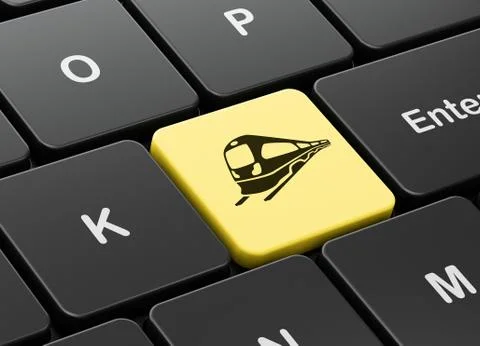 Vacation concept: Train on computer keyboard background Illustrazione stock