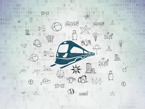 Vacation concept: Train on Digital Data Paper background Stock Illustration