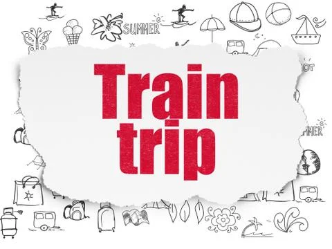 Vacation concept: Train Trip on Torn Paper background Stock Illustration