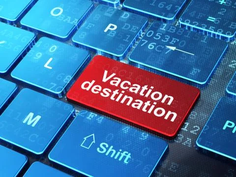 Vacation concept: Vacation Destination on computer keyboard background 스톡 일러스트