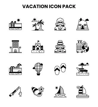 Vacation DuoTone Vector Icons Pack Stock Illustration