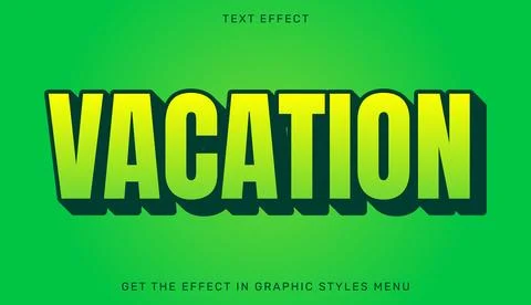 Vacation editable text effect in 3d style Stock Illustration