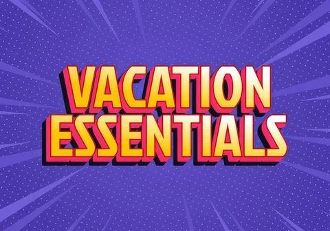 Vacation essentials text with colorful comic style background Stock Illustration