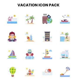 Vacation Flat Icons Pack Stock Illustration