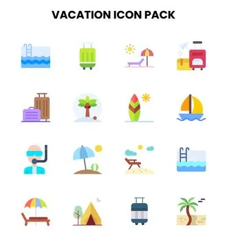 Vacation Flat Scalable Icons Pack Stock Illustration
