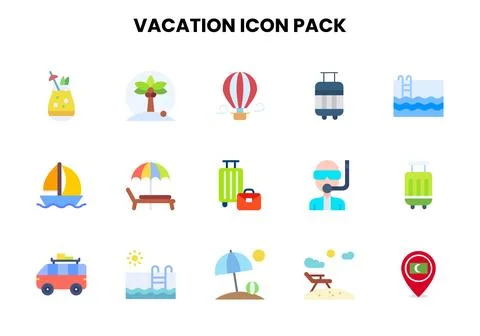 Vacation Flat Scalable Icons Pack Ilustração Stock