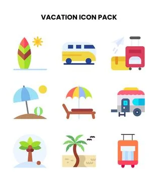 Vacation Flat Scalable Icons Pack Stock Illustration