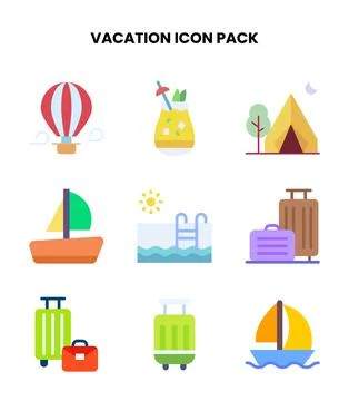 Vacation Flat Set Icons Pack Illustrazione stock