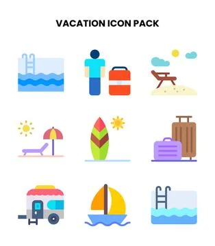 Vacation Flat SVG Icons Pack Stock Illustration
