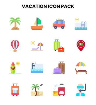 Vacation Flat UI Icons Pack Stock Illustration