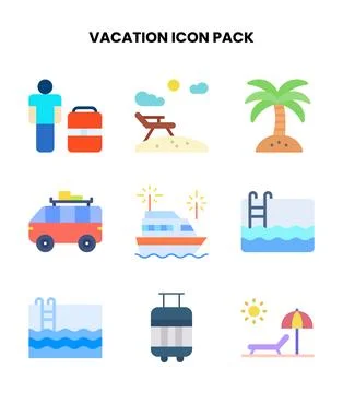 Vacation Flat Vector Icons Pack Stock Illustration