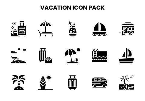 Vacation Glyph Icons Pack Stock Illustration