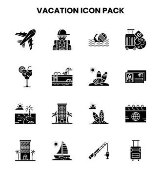 Vacation Glyph Vector Icons Pack Illustrazione stock