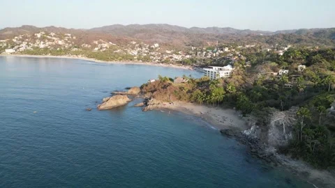 Vacation Harbor Town With Ocean Waves and Urban Shoreline sayulita Stock Footage 322029615
