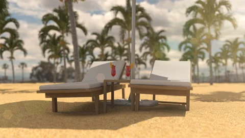 Vacation on the hot beach under beach umbrella Stock Footage 127218903