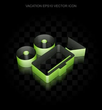 Vacation icon: Green 3d Camera made of paper, transparent shadow, EPS 10 vector 스톡 일러스트