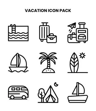 Vacation Line Bundle Icons Pack Stock Illustration